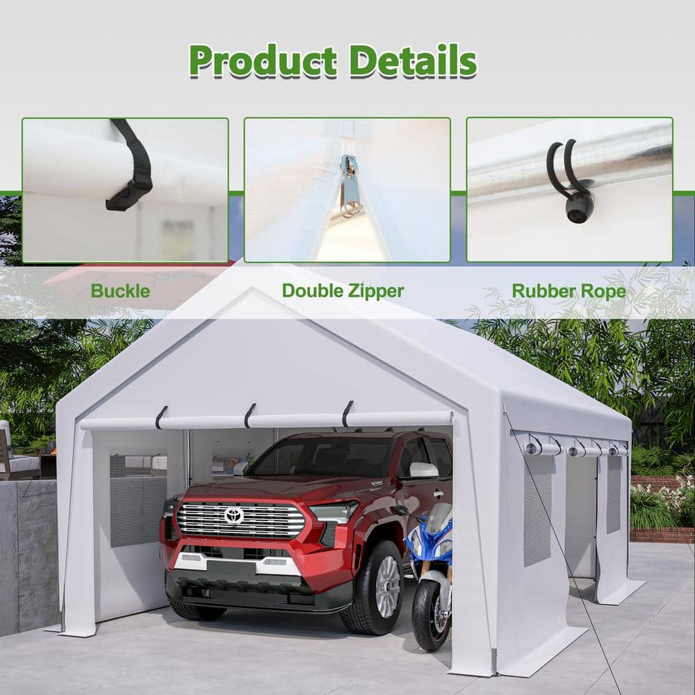 13 ft. x 20 ft. White Fabric Roof Carport with Removable Sidewalls