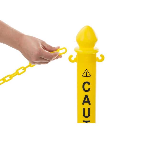 Yellow Plastic Chain - 65 32 50 Feet Plastic Safety Barrier Chain for Crowd Control, Parking Barrier and Delineator Post with Base - Safety Security