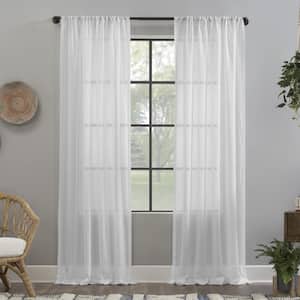 Cyon Crushed Texture Linen Blend 52 in. W x 63 in. L Sheer Rod Pocket Curtain Panel in White
