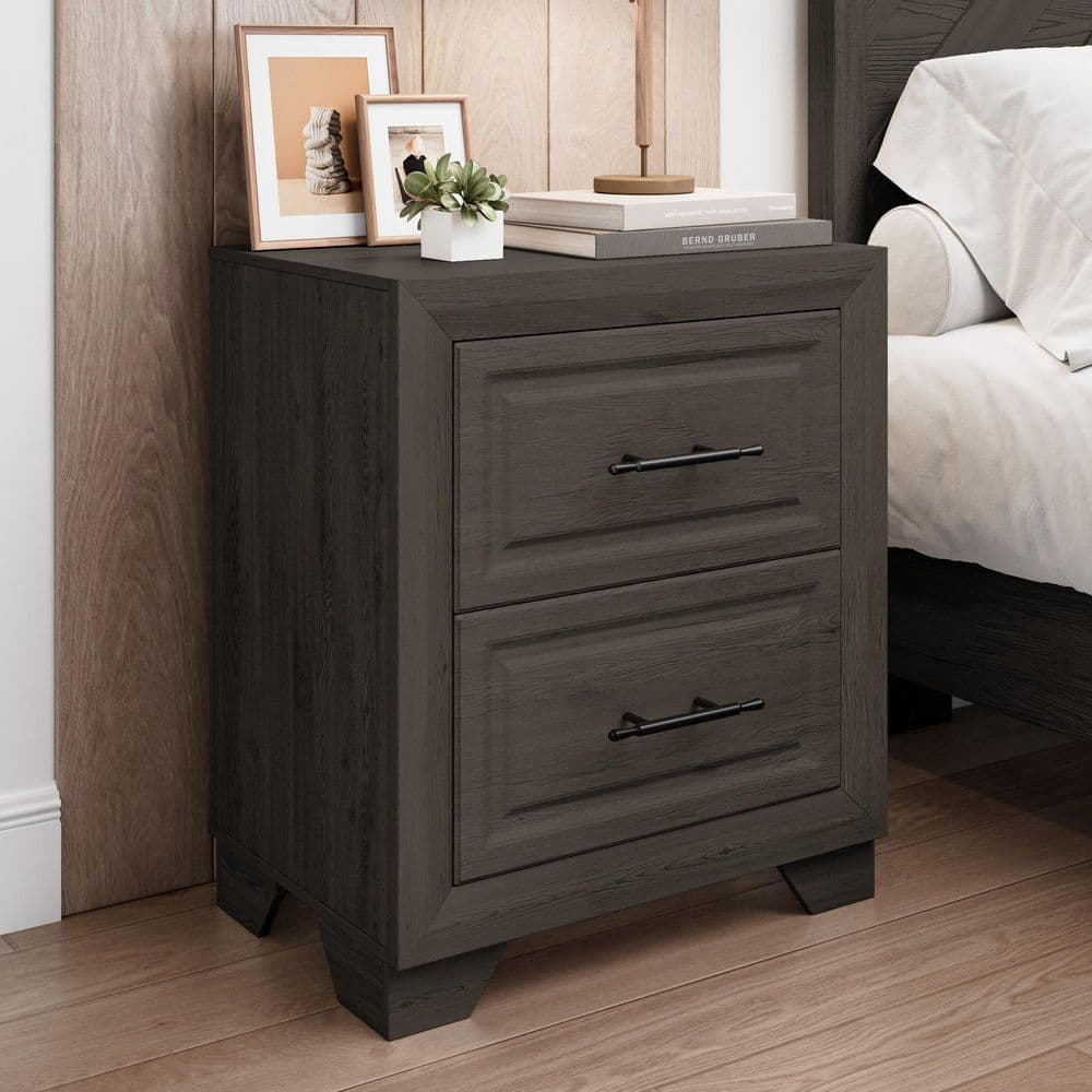 Farmhouse 2-Drawer 23 in. W Nightstand Walnut, Night Stand Bedside Table, Nightstand for Bedroom