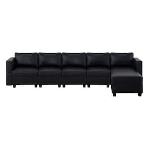 138.19 in. W Faux Leather 5-Seater Living Room Modular Sectional Sofa with Ottoman for Streamlined Comfort in Caramel