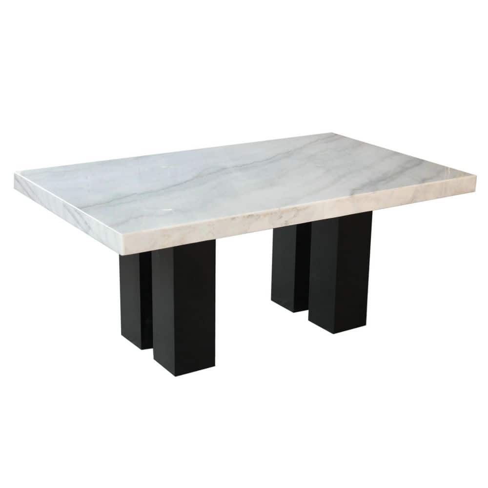 Camila White Marble and Espresso Wood Dining Table