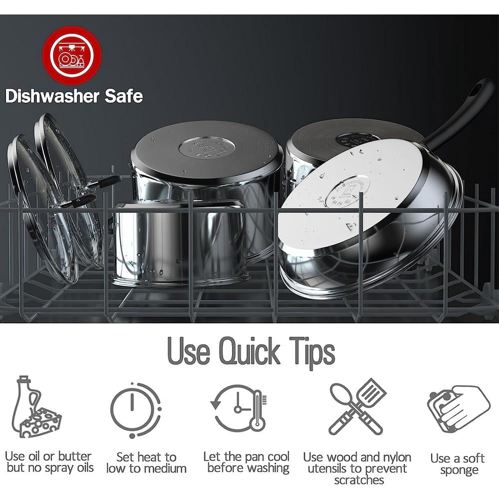 Professional Stainless Steel Saucepan Set with Lids, 1QT and 2QT, Silver