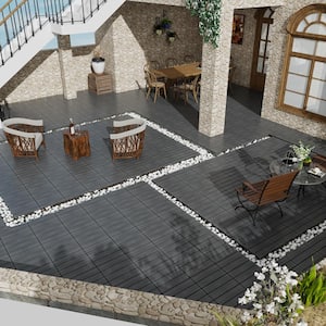 11.8 in. W x 11.8 in. L Outdoor Striped Pattern WPC Composite Interlocking Flooring Deck Tiles (Set of 11) in Dark Gray