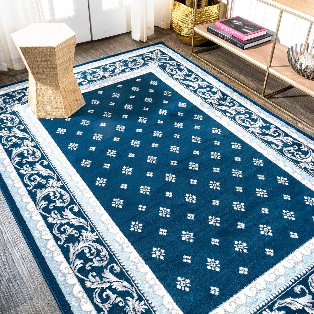 Navy and Blue Synthetic 8' x 10' Reversible Area Rug