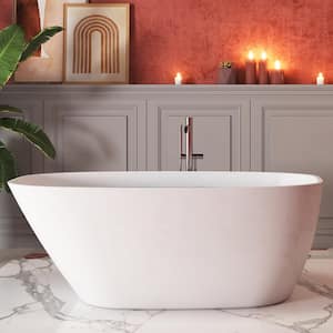 63 in. Acrylic Freestanding Bathtub Flatbottom Single Slipper Soaking SPA Bathtub in Glossy White