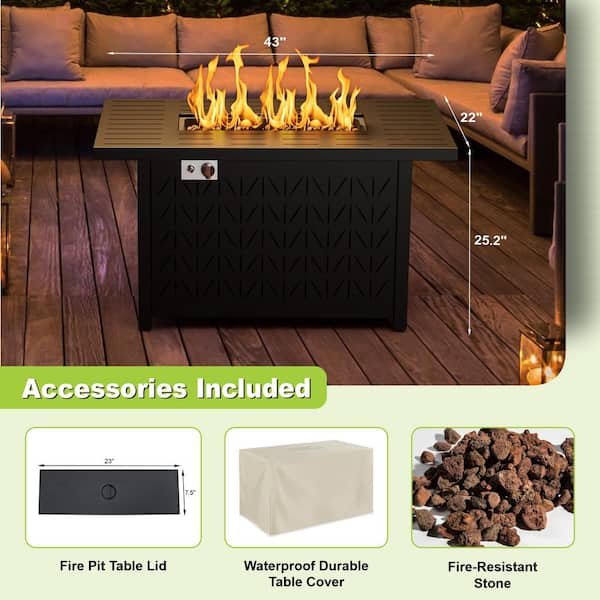 eVita - 43 in. 50000BTU Propane Fire Pit Table Modern Outdoor Gas Fire Table with Fire Rocks