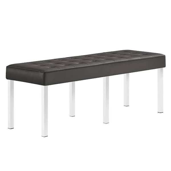 Loft Silver Gray Tufted Button Large Upholstered Faux Leather Bench