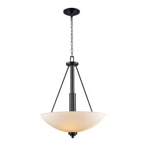 Mod Pod 20 in. 3-Light Black Hanging Kitchen Pendant Light with Frosted Glass Shade