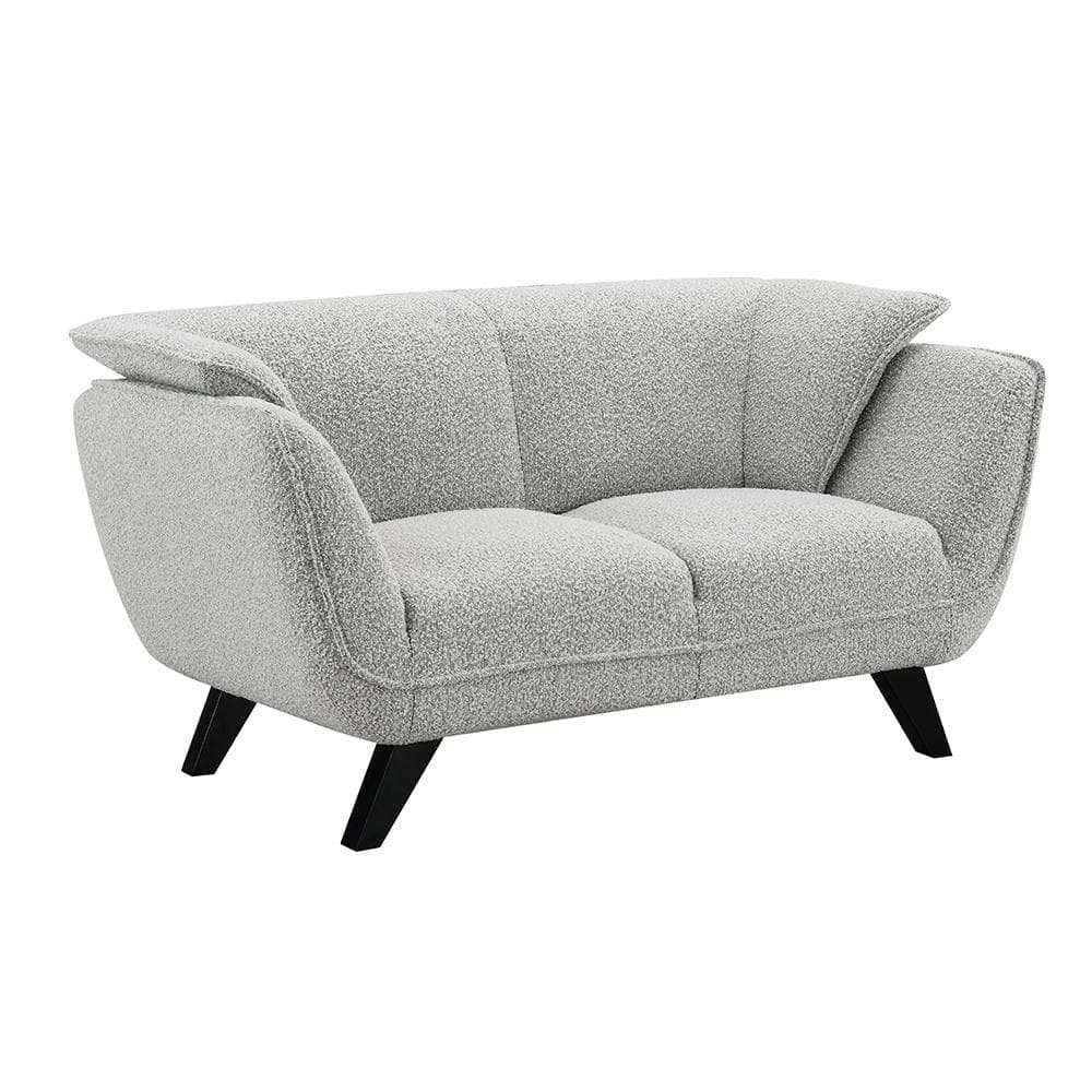 Light Gray Boucle Fabric and Wood Loveseat with Flared Arms