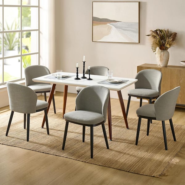 JAYDEN CREATION Holden Gray Modern Dining Chair with Solid Wood Legs Set-6