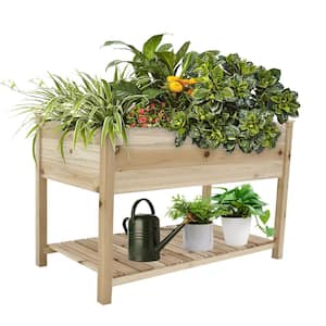 48.5 in. x 24.4 in. x 30 in. Natural Wood Oak Raised Garden Bed with Legs and Storage Shelf