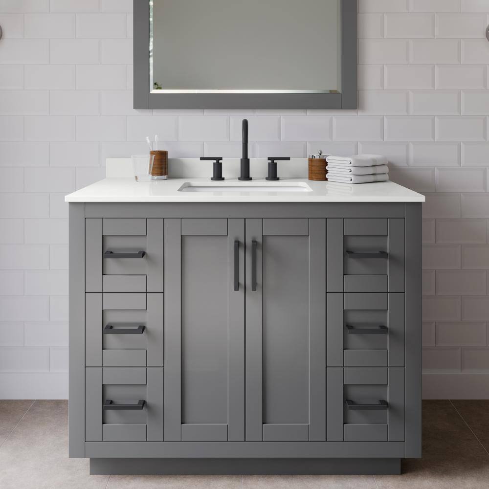 Miranda 42 in. W x 22 in. D x 33.75 in. H Single Bath Vanity in Dark Gray with White Quartz Top and 34 in. Mirror price history on PriceWatchPro