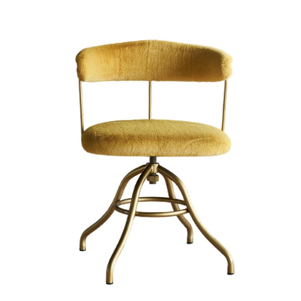 Height-adjustable Yellow Faux Fur Makeup Chair (set of 1) M-7795-14 ...
