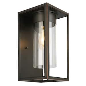 Walker Hill 7.24 in. W x 15 in. H 1-Light Oil Rubbed Bronze Outdoor Wall Lantern Sconce with Clear Glass Shade