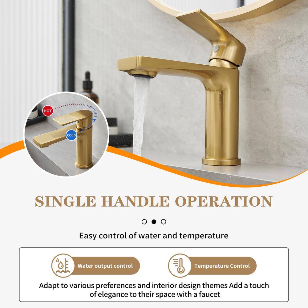 Brushed Gold Stainless Steel Single Handle Bathroom Faucet
