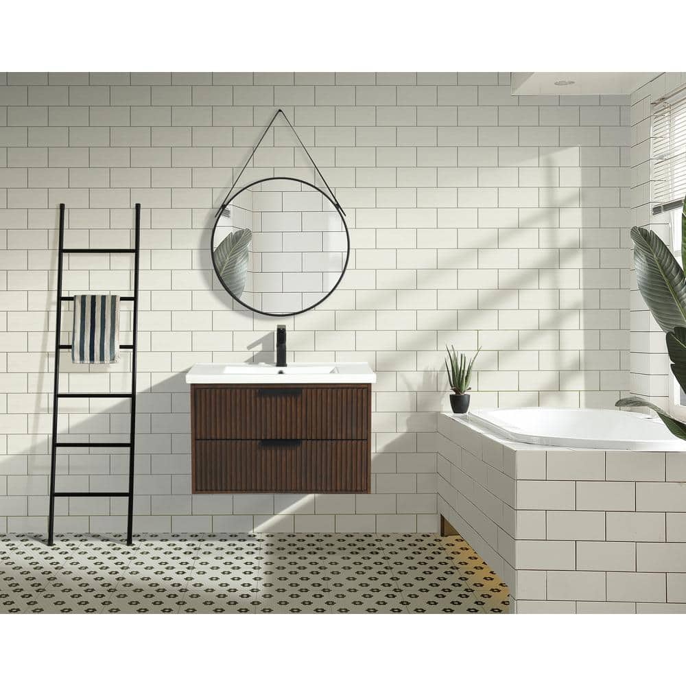 San Diego 30" Walnut Wood Bathroom Vanity with Ceramic Countertop
