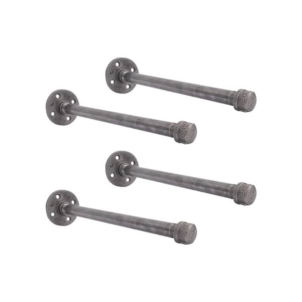 12 in. Malleable Iron Wall Mounted Shelving Brackets in Industrial Steel Grey (4 Pack)