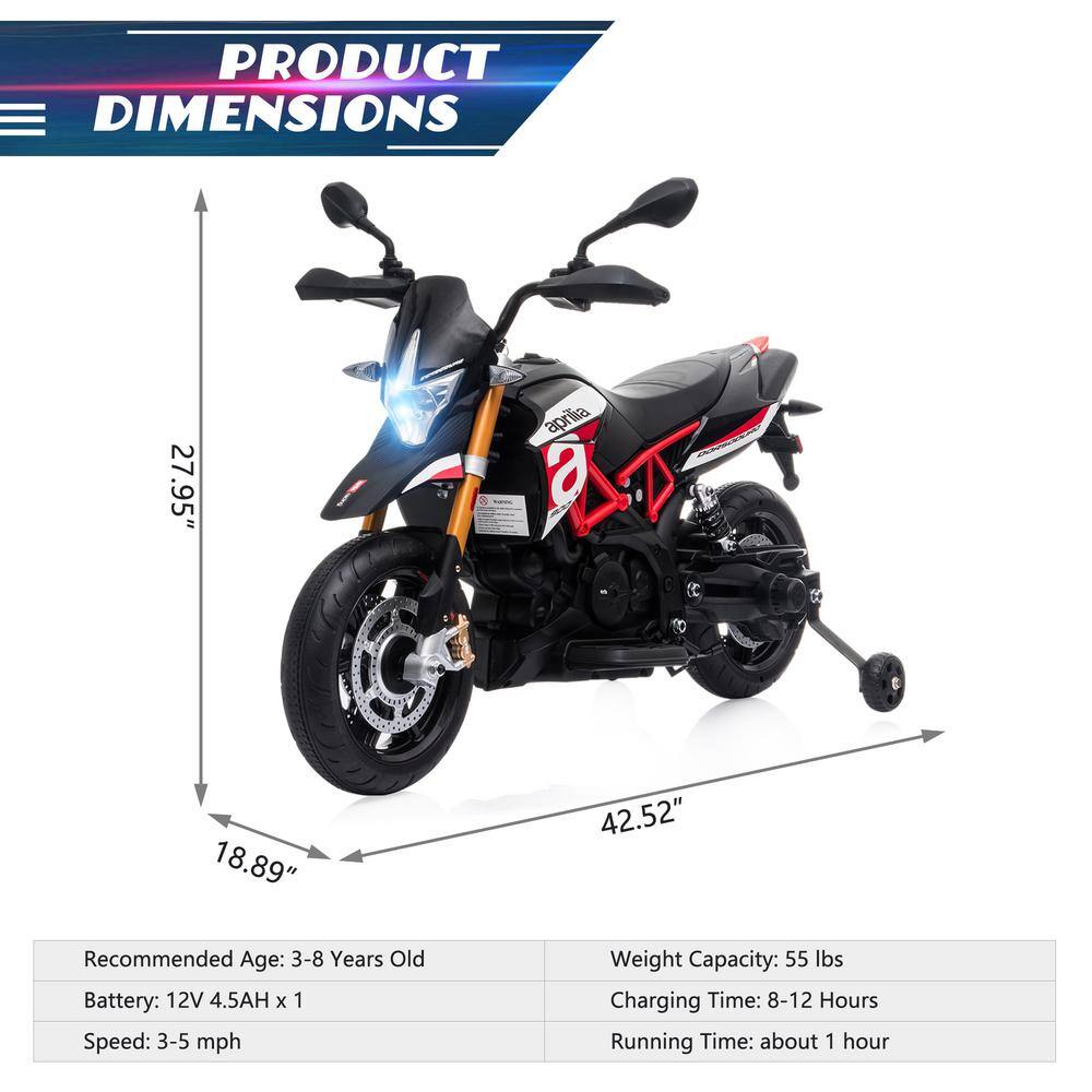 Red 12V Kids Electric Ride-On Motorcycle with Training Wheels