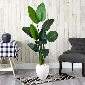 63 in. Travelers Palm Artificial Tree in White Planter