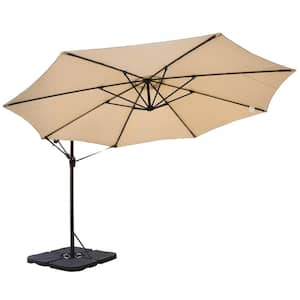 12 ft. Steel Cantilever Offset Patio Umbrella in Beige with Crank Lift and Base