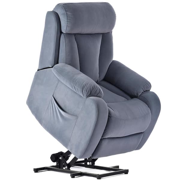Light Blue Polyester Recliner Electric Power Lift Recliner with Side Pocket and Remote Control