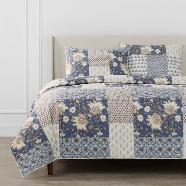 Home Decorators Collection Ansley Washed Denim Patchwork Full/Queen Cotton Quilt Set