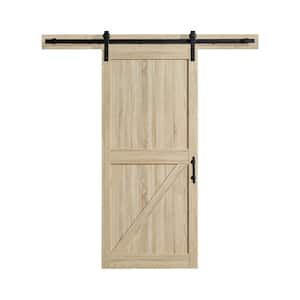 Westbridge 36 in. x 84 in. Textured French Oak Sliding Barn Door with Solid Core and U-Shape Soft Close Hardware Kit