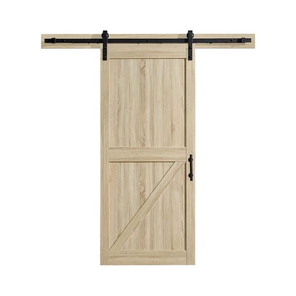 OVE Decors Westbridge 36 in. x 84 in. Textured French Oak Sliding Barn Door with Solid Core and U-Shape Soft Close Hardware Kit