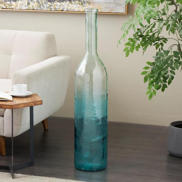 Litton Lane Teal Handmade Tall Ombre Floor Recycled Glass Decorative Vase