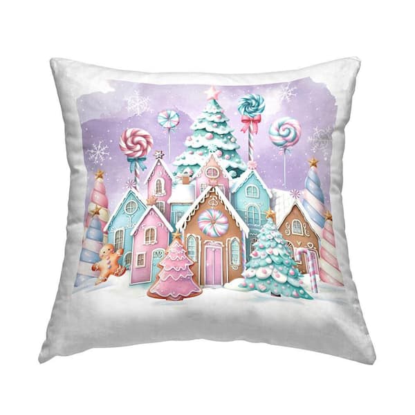 Stupell Industries Snowy Gingerbread House Purple Print Polyester 18 in. x 18 in. Throw Pillow