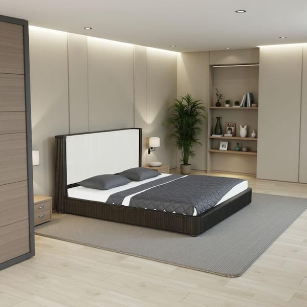 queenbee Benjara Jeh Espresso Brown Wood Frame Queen Size Panel Bed
