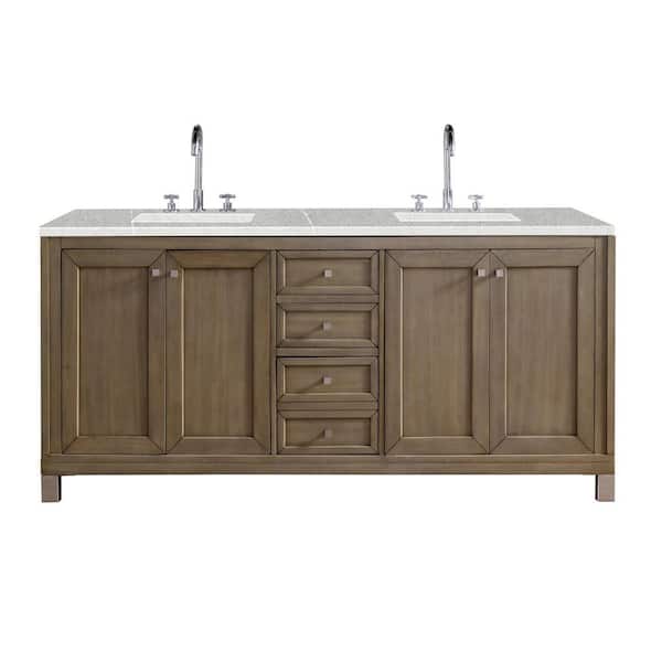 James Martin Vanities Chicago 72 in. W x 23.5 in. D x 33.8 in. H Double Bath Vanity in Whitewashed Walnut with Eternal Serena Quartz Top