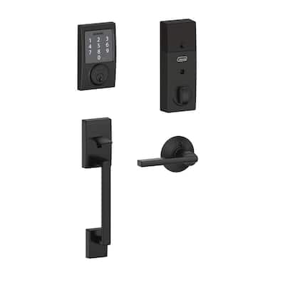 Century Matte Black Sense Smart Door Lock with Latitude Lever Door Handleset