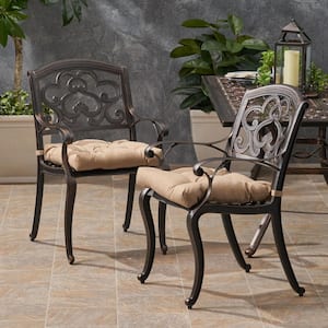 Jake Shiny Copper Removable Cushions Aluminum Outdoor Dining Chair with Tuscany Brown Cushion (2-Pack)