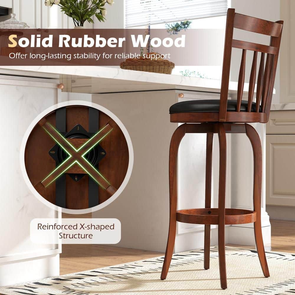 Detail of solid rubber wood and X-shaped structure of a stool.