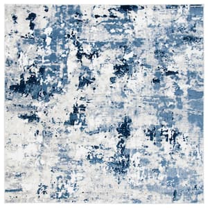 Skyler Gray/Navy 7 ft. x 7 ft. Abstract Distressed Square Area Rug