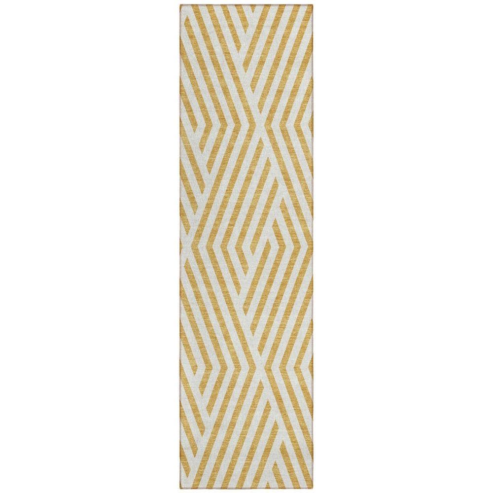 Gold and White 2 ft. x 8 ft. Woven Geometric Runner Indoor/Outdoor Area Rug price history on PriceWatchPro