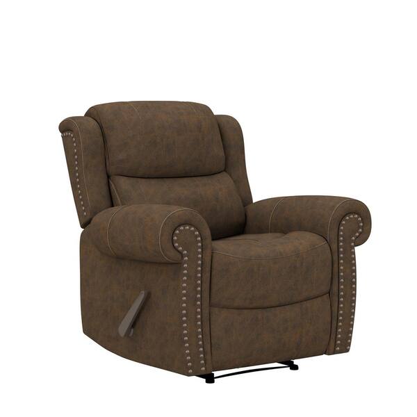 Wall Hugger Rolled Arm Reclining Chair, Saddle Brown Leather Recliner Sofa