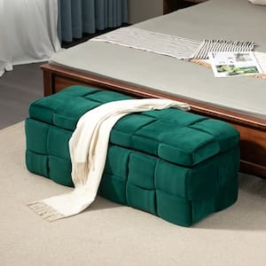 Modern Long Entryway Green Velvet Bench with Storage Dining Table 2 Seating Upholstered End of Bed Bench Bedroom Bench