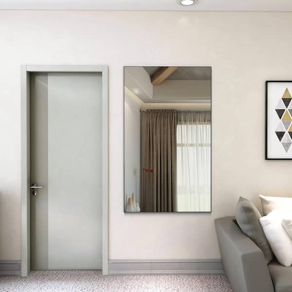 32 in. W x 48 in. H Rectangular Aluminum Framed Wall Mounted Bathroom Vanity Mirror in Black