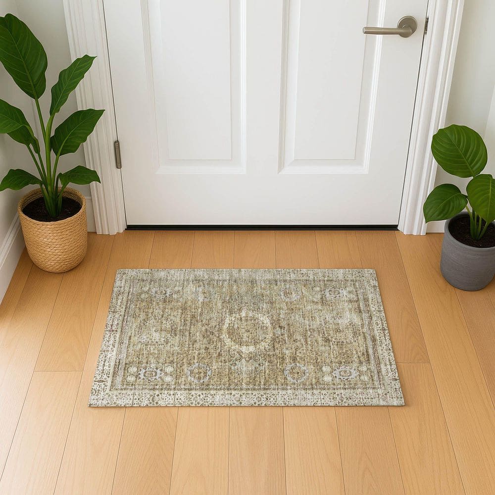 Mayfield Premium Machine Washable Abstract AMF1740 Brown 2 ft. x 3 ft. Area Rug price history on PriceWatchPro
