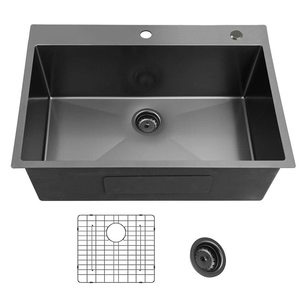 EPOWP 25 in. DropIn Single Bowl 18Gauge Gunmetal Black Stainless