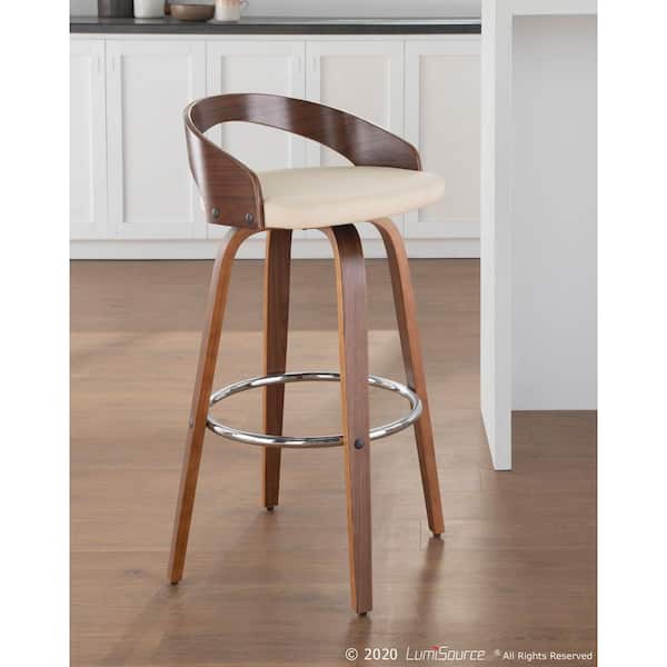 Lumisource Grotto 29 In Walnut And, Lumisource Grotto Mid Century Counter Stool Set