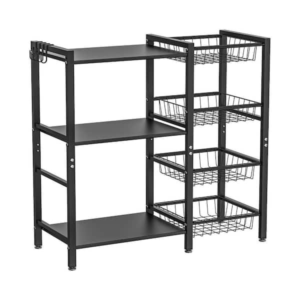 3-Tier Carbon Steel Black Storage Rack Kitchen Baker's Rack Utility Microwave Oven Stand With Steel Mesh Baskets