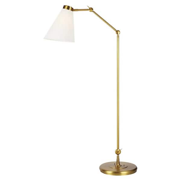 Generation Lighting Signoret 82 .625 in. Burnished Brass Grand Task Floor Lamp with Matte White Steel Shade
