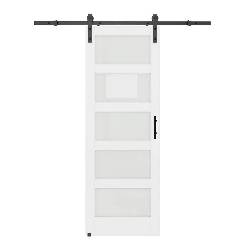 30 in. x 96 in. 5 Lite Tempered Frosted Glass White Primed MDF Wood Sliding Barn Door with Hardware Kit price history on PriceWatchPro