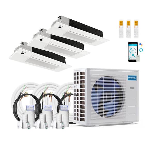 DIY 5thGen 36,000 BTU 3 Ton 3 Zone 23 SEER2 Ductless Mini Split AC Heat Pump w/ Cassettes 2-9K,18K and 2-25,50 ft. Lines