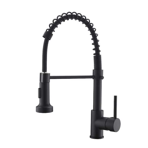 Tahanbath Single Handle Deck Mount Pull Down Sprayer Kitchen Faucet in Matte Black