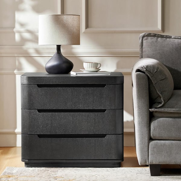 Romilda Charcoal Black 3-Drawer 26.5 in. W Nightstand